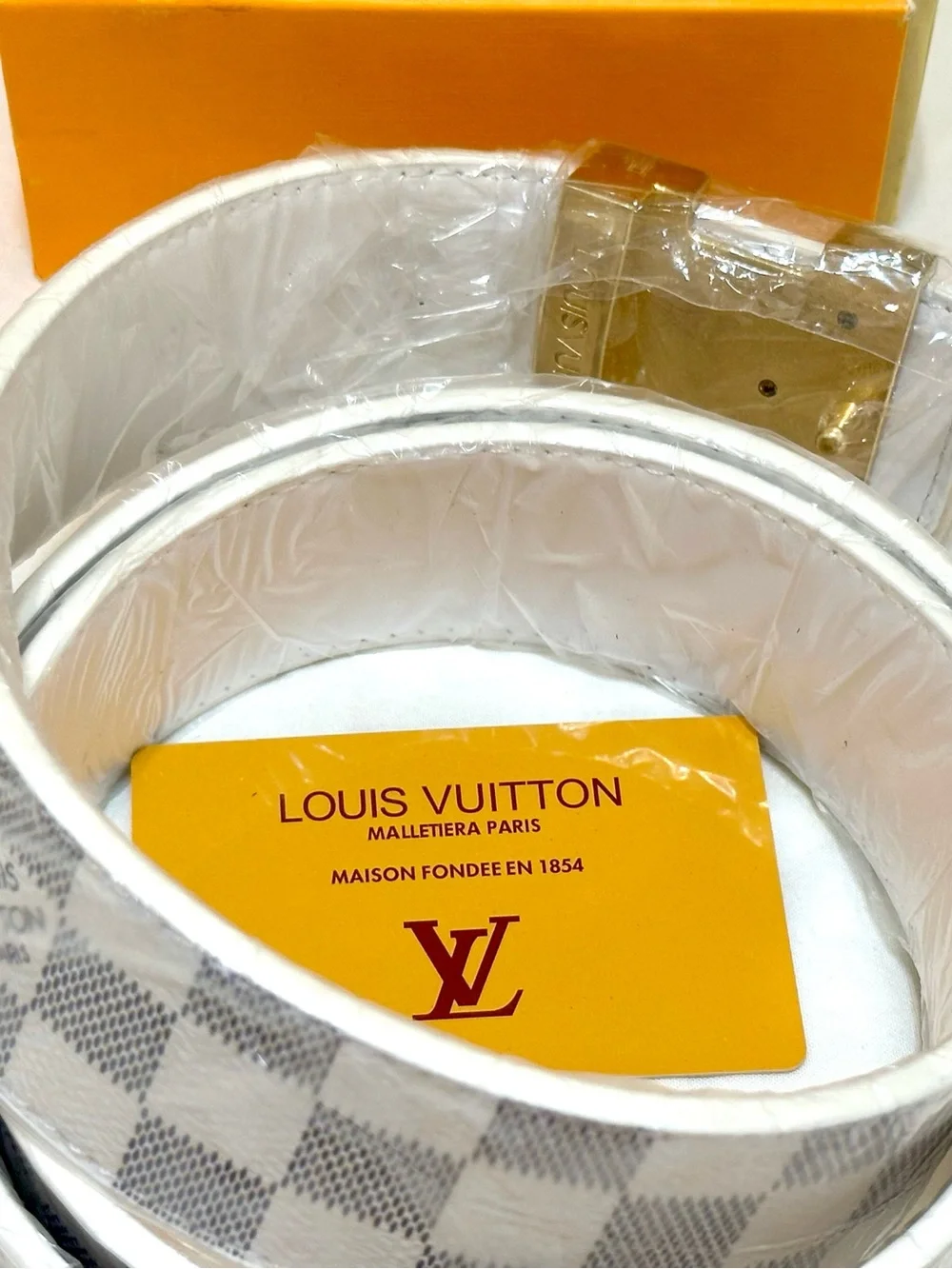 Louis Vuitton White Damier Azur Canvas Belt with Silver LV Buckle